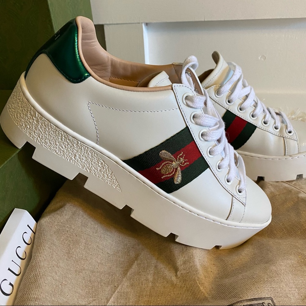 Authentic Gucci Women's Ace embroidered platform sneaker. Size 36